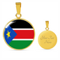 South Sudan Flag Necklace Circle Pendant Stainless Steel or 18k Gold 18-22"-Express Your Love Gifts