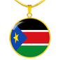 South Sudan Flag Necklace Circle Pendant Stainless Steel or 18k Gold 18-22"-Express Your Love Gifts