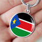 South Sudan Flag Necklace Circle Pendant Stainless Steel or 18k Gold 18-22"-Express Your Love Gifts