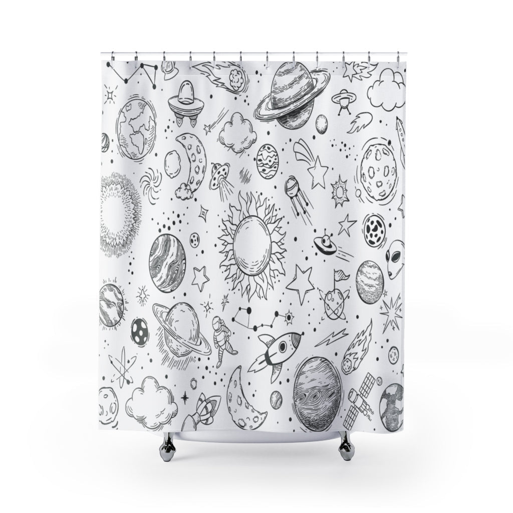 Space Doodle Illustration Stylish Design 71" x 74" Elegant Waterproof Shower Curtain for a Spa-like Bathroom Paradise Exceptional Craftsmanship-Express Your Love Gifts