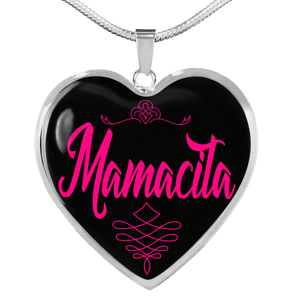 Spanish Gift Mamacita Heart Necklace Stainless Steel or 18k Gold Heart Pendant 18-22"-Express Your Love Gifts