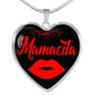 Spanish Hot Mama Mamacita Red Lips Heart Pendant Stainless Steel or 18k Gold 18-22"-Express Your Love Gifts