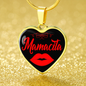 Spanish Hot Mama Mamacita Red Lips Heart Pendant Stainless Steel or 18k Gold 18-22"-Express Your Love Gifts