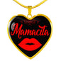 Spanish Hot Mama Mamacita Red Lips Heart Pendant Stainless Steel or 18k Gold 18-22"-Express Your Love Gifts