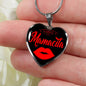 Spanish Hot Mama Mamacita Red Lips Heart Pendant Stainless Steel or 18k Gold 18-22"-Express Your Love Gifts