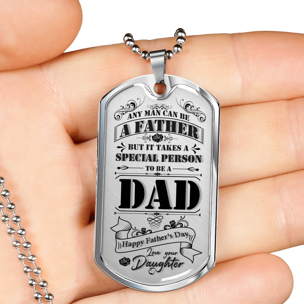 Special Dad Fathers Day Necklace Stainless Steel or 18k Gold Dog Tag 24" Chain-Express Your Love Gifts
