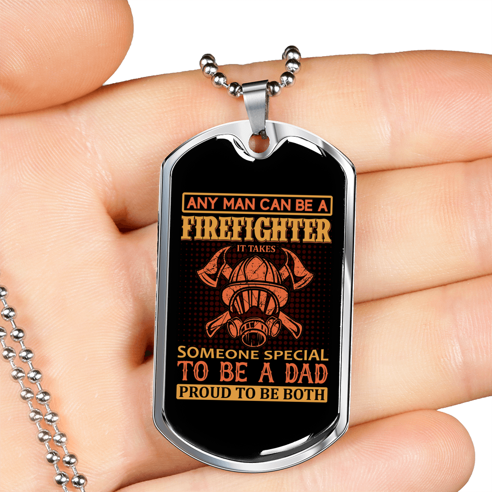 Special Firefighter Dad Necklace Stainless Steel or 18k Gold Dog Tag 24" Chain-Express Your Love Gifts