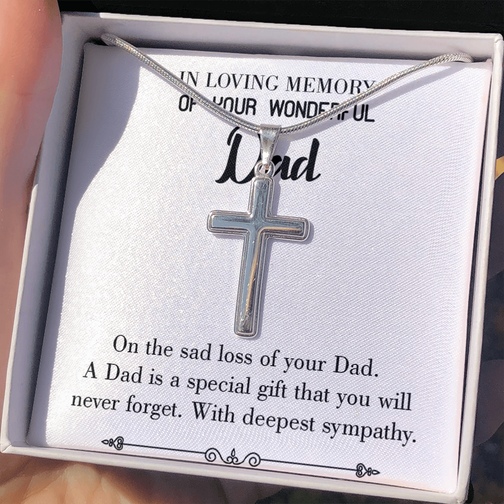 Special Gif Dad Memorial Gift Dad Memorial Cross Necklace Sympathy Gift Loss of Father Condolence Message Card-Express Your Love Gifts