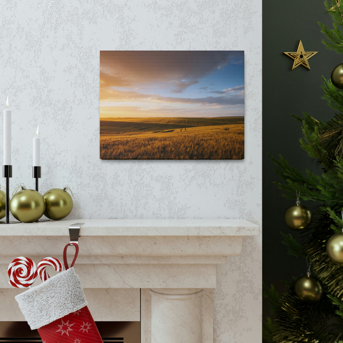 Splendid Agricultural Land in the Evening Scene Beautiful Captivating and Awesome Field Beauty Nature Scene Sunset on the Farm Wall Art Ready to Hang Unframed-Express Your Love Gifts