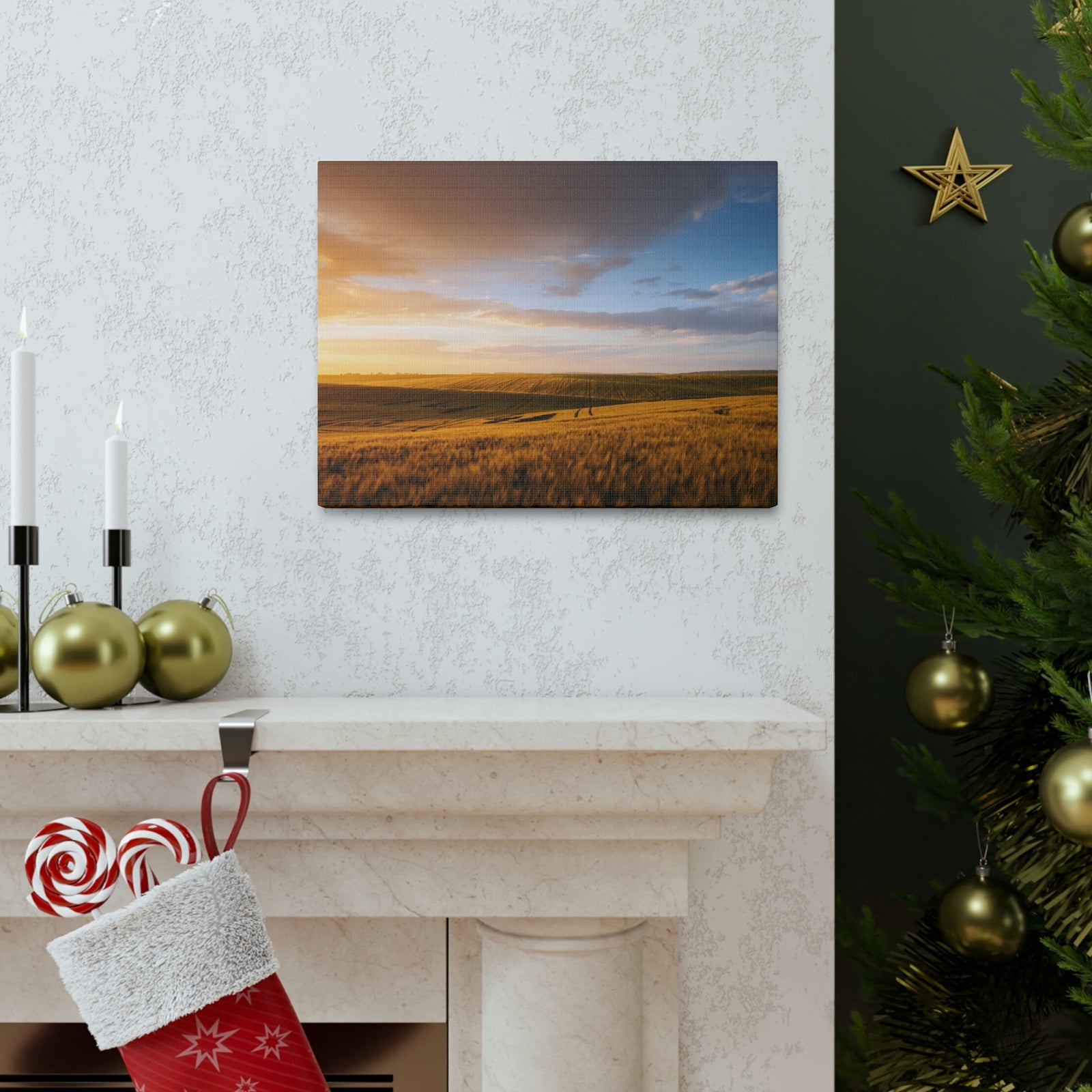 Splendid Agricultural Land in the Evening Scene Beautiful Captivating and Awesome Field Beauty Nature Scene Sunset on the Farm Wall Art Ready to Hang Unframed-Express Your Love Gifts