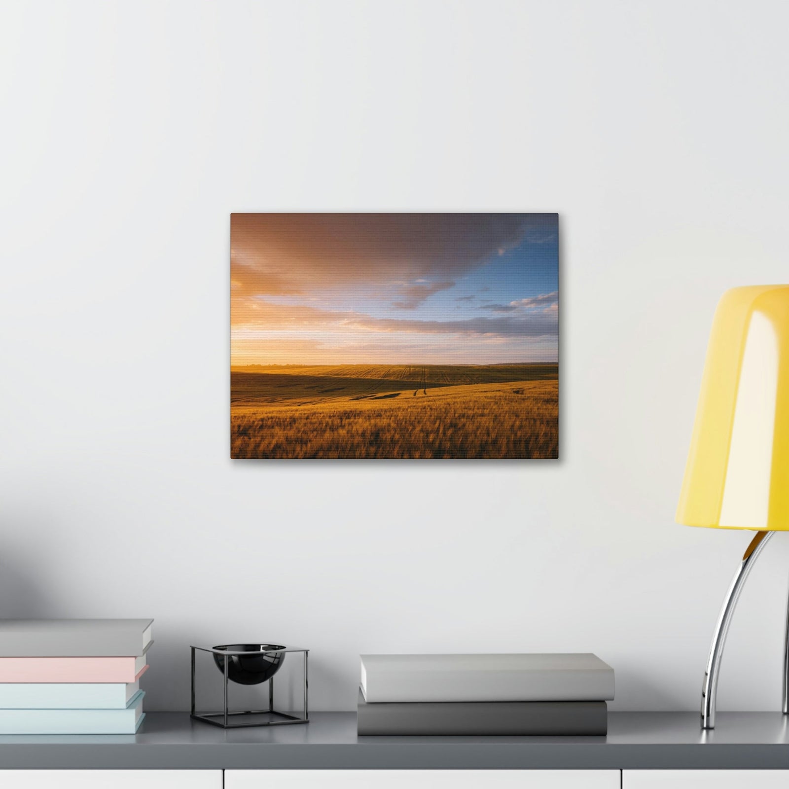Splendid Agricultural Land in the Evening Scene Beautiful Captivating and Awesome Field Beauty Nature Scene Sunset on the Farm Wall Art Ready to Hang Unframed-Express Your Love Gifts