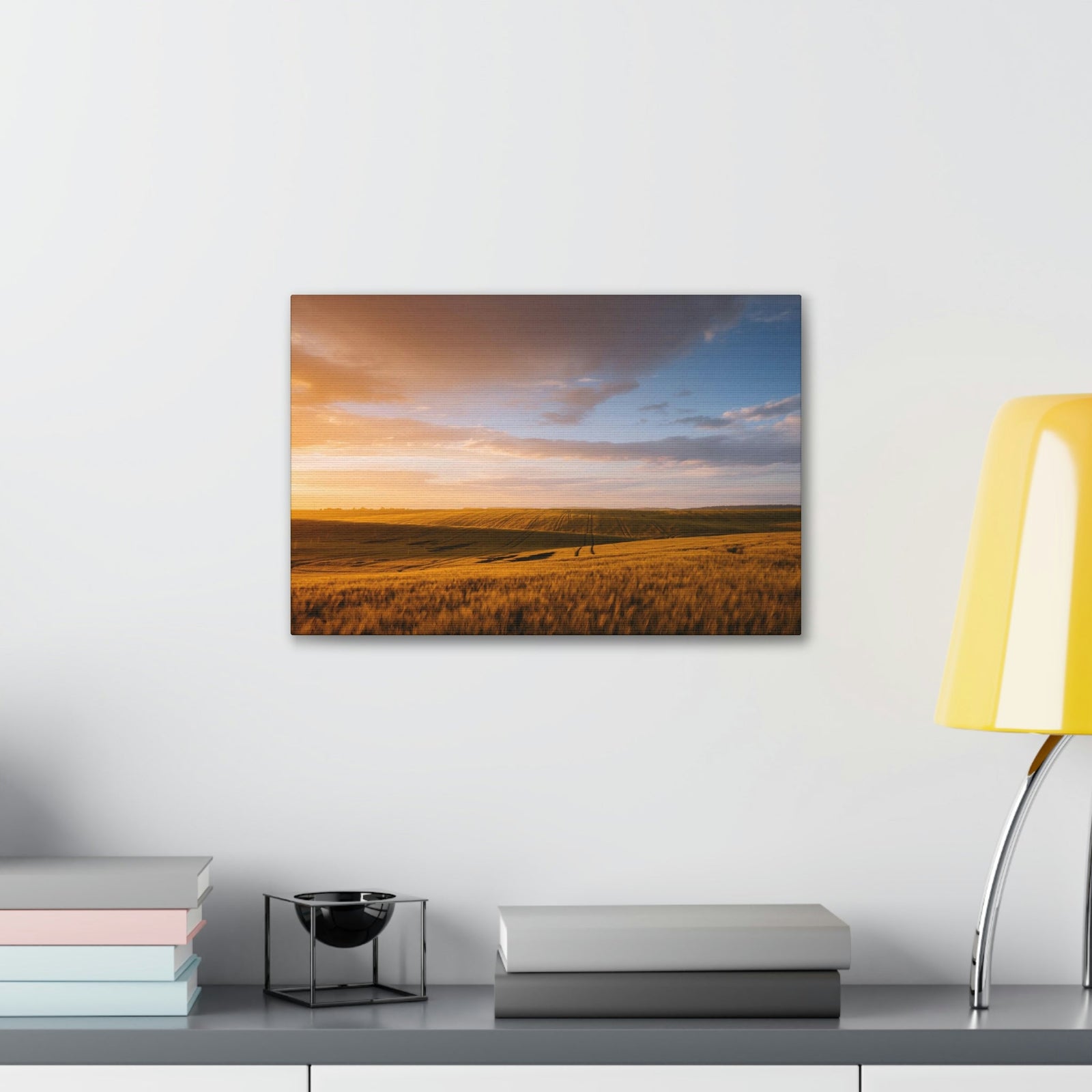 Splendid Agricultural Land in the Evening Scene Beautiful Captivating and Awesome Field Beauty Nature Scene Sunset on the Farm Wall Art Ready to Hang Unframed-Express Your Love Gifts