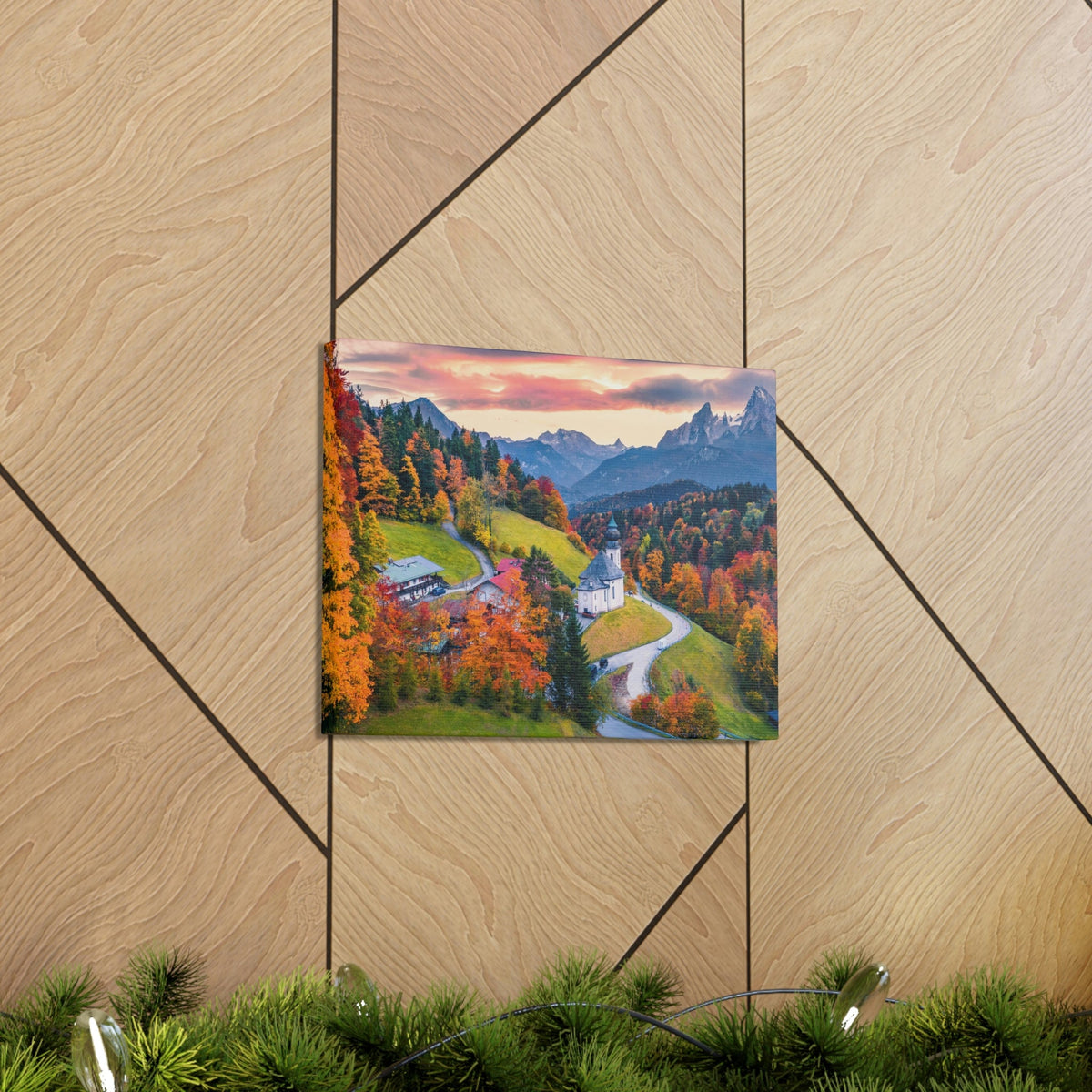 Splendid Autumn Sunset at the Countryside Scene Beautiful Awesome and Impressive View Beauty Nature Scene Big Trees and Alps Wall Art Ready to Hang Unframed-Express Your Love Gifts