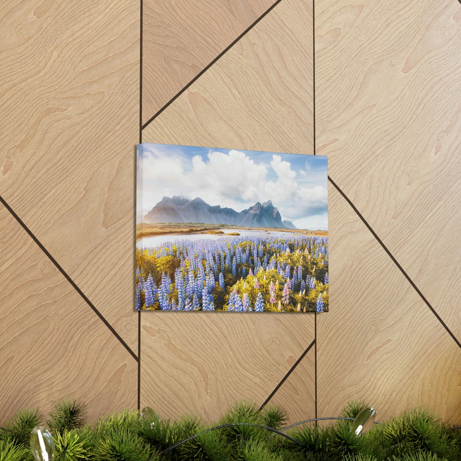 Splendid Lupine Flower on Sunny Day Scene Beautiful Surprising and Shocking Beauty Nature Scene View of Mountain in Flower Garden Wall Art Ready to Hang Unframed-Express Your Love Gifts
