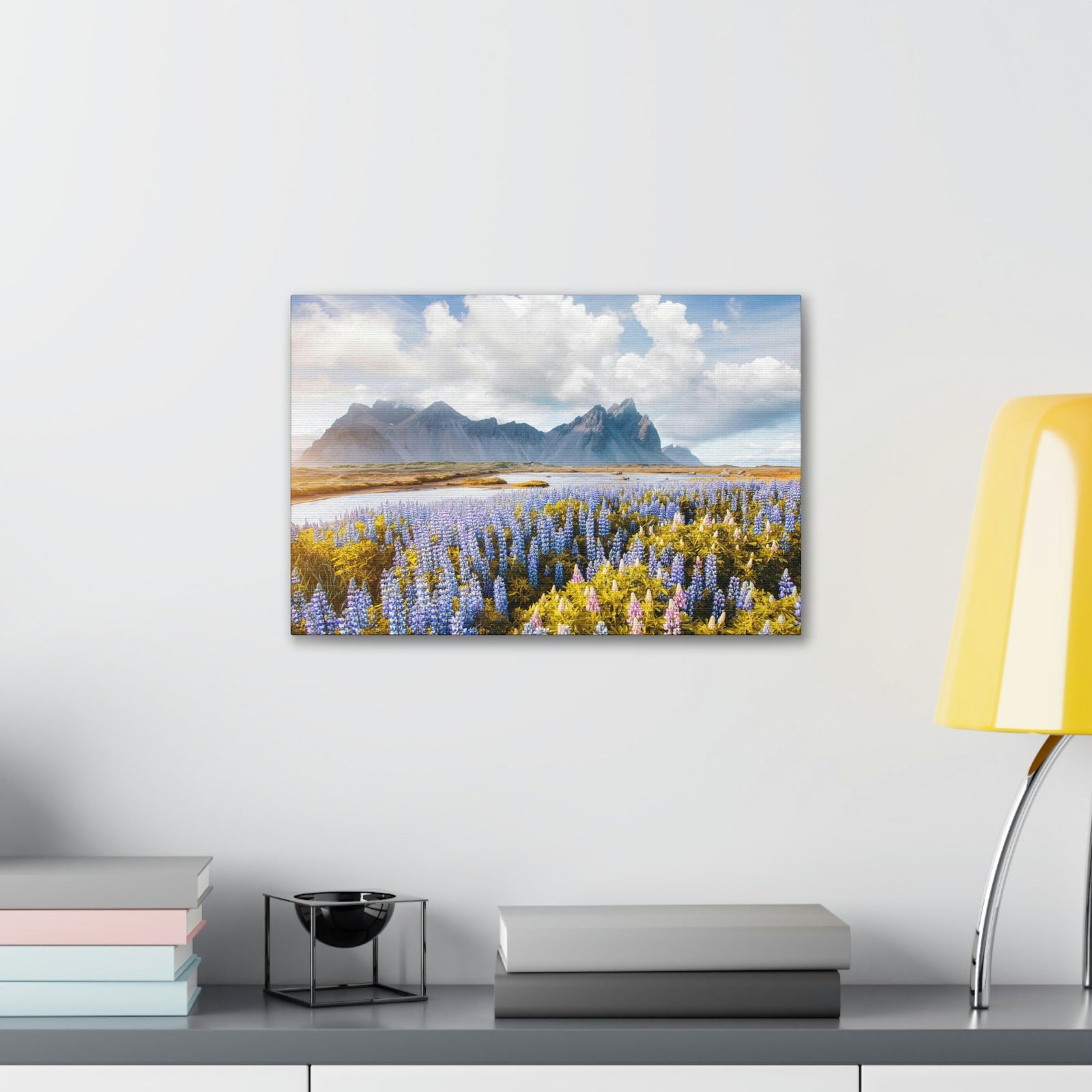Splendid Lupine Flower on Sunny Day Scene Beautiful Surprising and Shocking Beauty Nature Scene View of Mountain in Flower Garden Wall Art Ready to Hang Unframed-Express Your Love Gifts