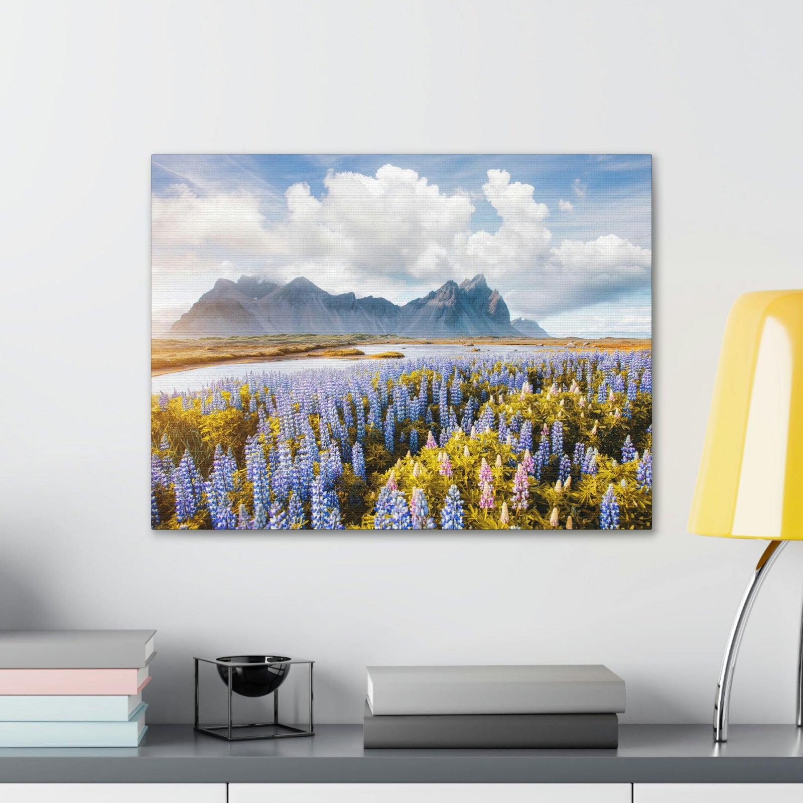 Splendid Lupine Flower on Sunny Day Scene Beautiful Surprising and Shocking Beauty Nature Scene View of Mountain in Flower Garden Wall Art Ready to Hang Unframed-Express Your Love Gifts