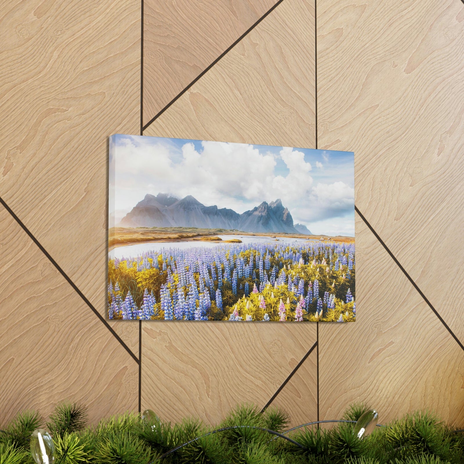 Splendid Lupine Flower on Sunny Day Scene Beautiful Surprising and Shocking Beauty Nature Scene View of Mountain in Flower Garden Wall Art Ready to Hang Unframed-Express Your Love Gifts