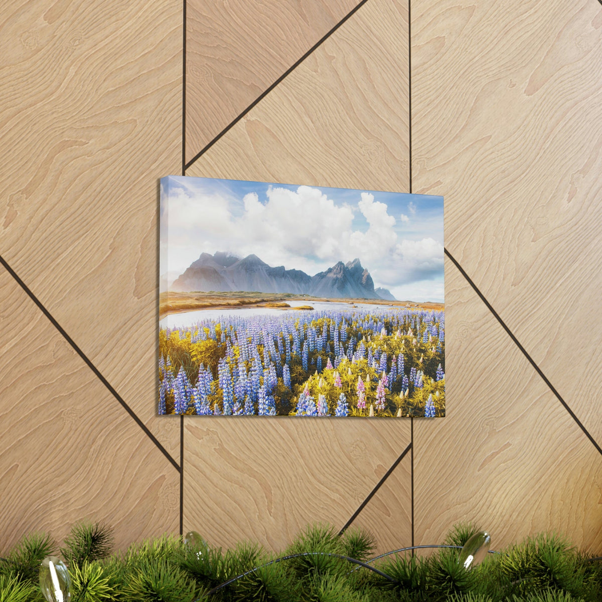 Splendid Lupine Flower on Sunny Day Scene Beautiful Surprising and Shocking Beauty Nature Scene View of Mountain in Flower Garden Wall Art Ready to Hang Unframed-Express Your Love Gifts