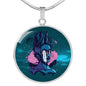 Split Head Girl Circle Pendant UFO Alien Fan Necklace Stainless Steel or 18k Gold 18-22"-Express Your Love Gifts