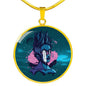 Split Head Girl Circle Pendant UFO Alien Fan Necklace Stainless Steel or 18k Gold 18-22"-Express Your Love Gifts