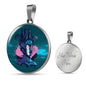 Split Head Girl Circle Pendant UFO Alien Fan Necklace Stainless Steel or 18k Gold 18-22"-Express Your Love Gifts