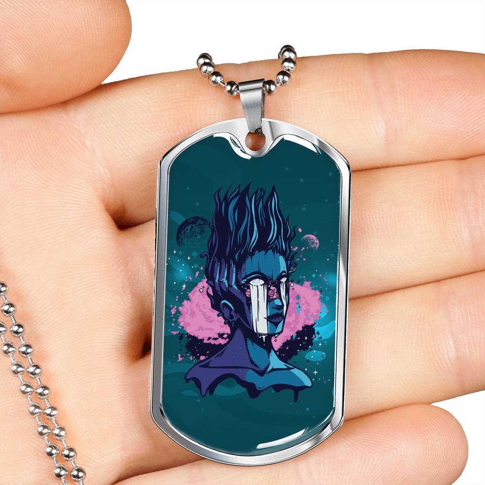 Split Head Girl Necklace UFO Alien Fan Gift Stainless Steel or 18k Gold Dog Tag 24" Chain-Express Your Love Gifts