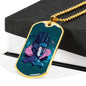 Split Head Girl Necklace UFO Alien Fan Gift Stainless Steel or 18k Gold Dog Tag 24" Chain-Express Your Love Gifts