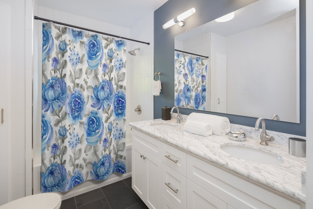 Spring Flowers Blue Stylish Design 71" x 74" Elegant Waterproof Shower Curtain for a Spa-like Bathroom Paradise Exceptional Craftsmanship-Express Your Love Gifts