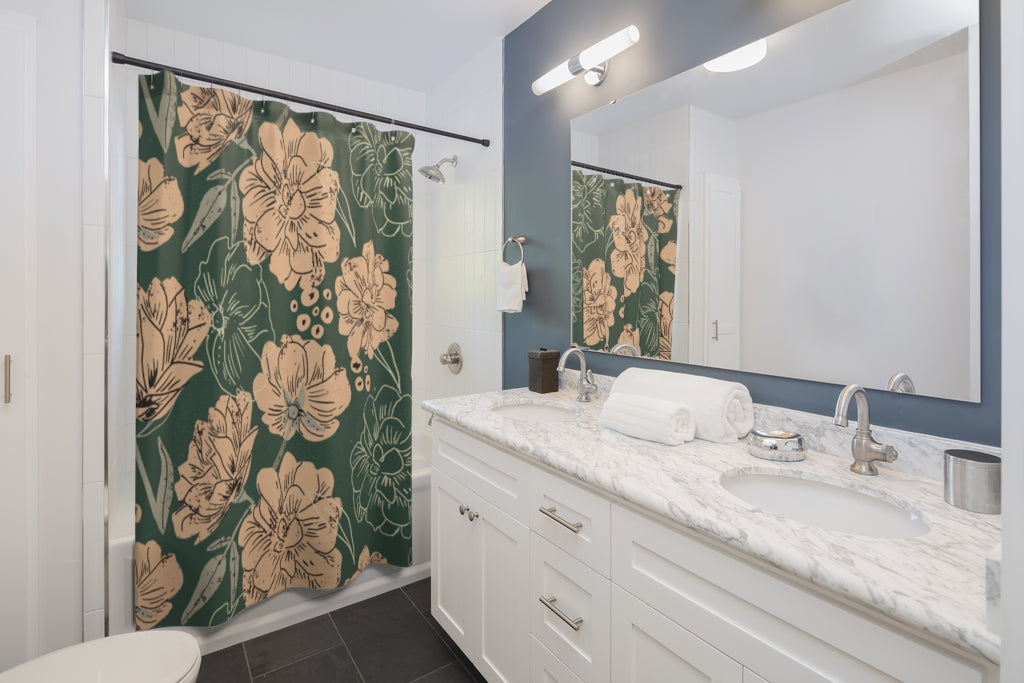 Spring Flowers Green Stylish Design 71" x 74" Elegant Waterproof Shower Curtain for a Spa-like Bathroom Paradise Exceptional Craftsmanship-Express Your Love Gifts