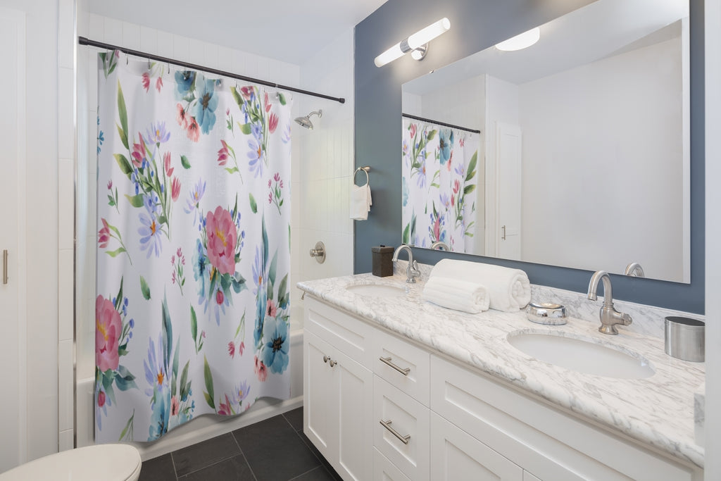 Spring Watercolor Flowers Stylish Design 71" x 74" Elegant Waterproof Shower Curtain for a Spa-like Bathroom Paradise Exceptional Craftsmanship-Express Your Love Gifts