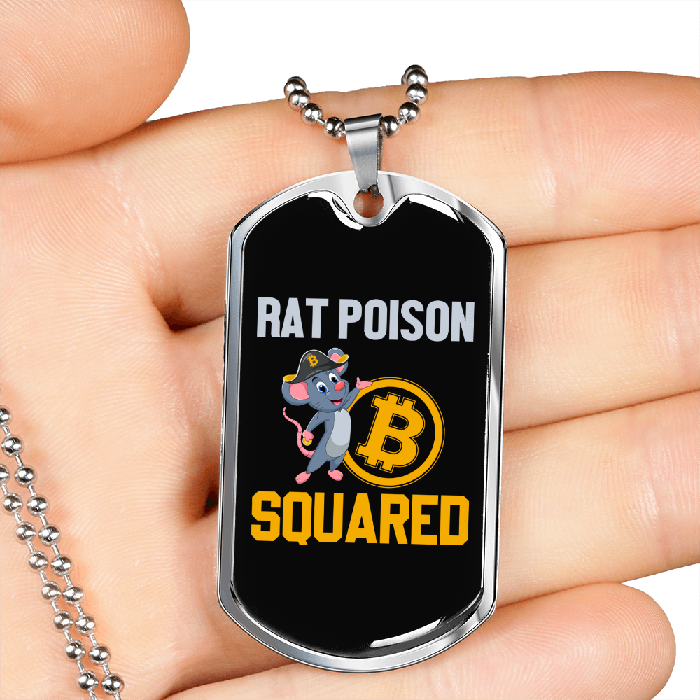 SquAred Crypto Currency Bitcoin Necklace Stainless Steel or 18k Gold Dog Tag 24" Chain-Express Your Love Gifts