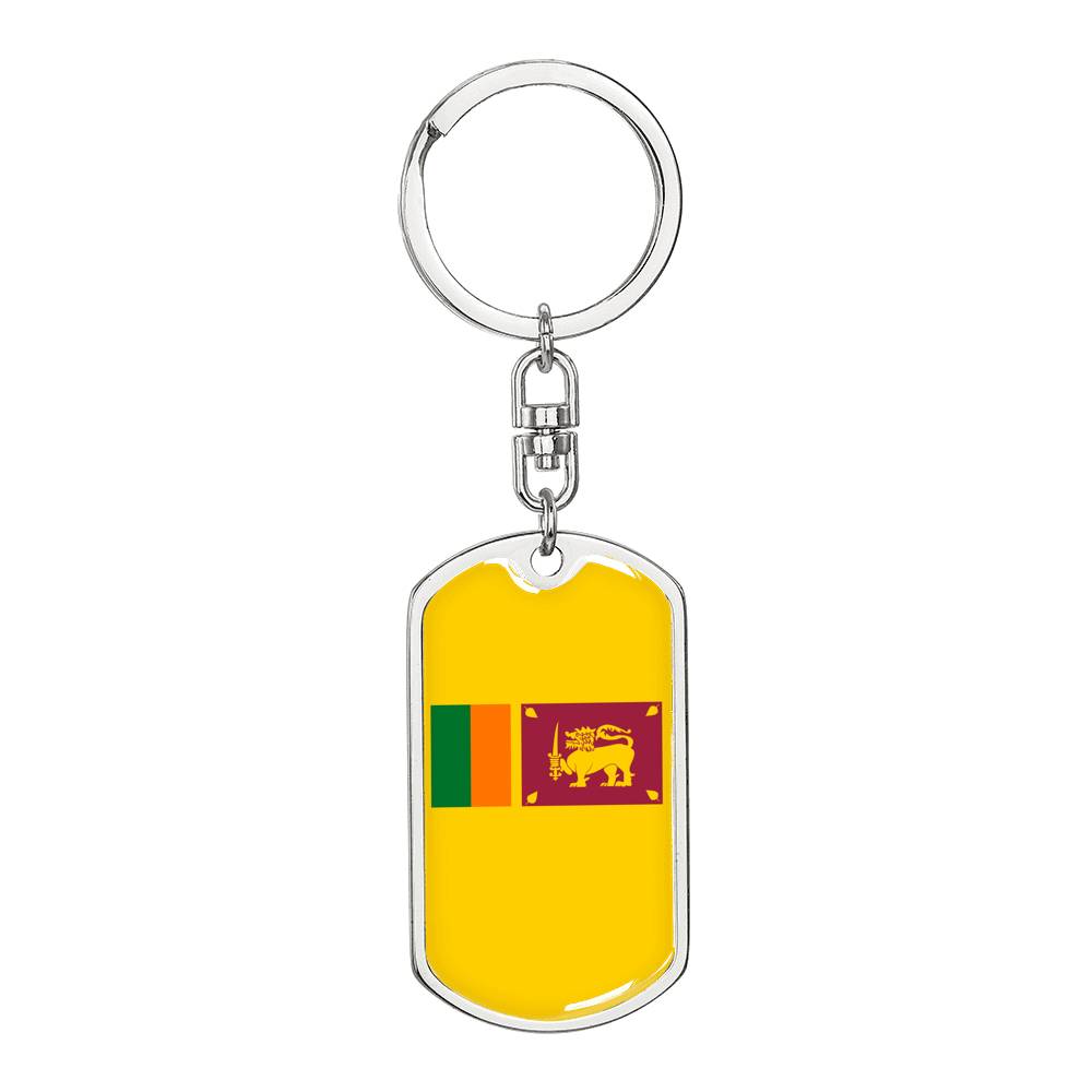 Sri Lanka Flag Keychain Dog Tag Stainless Steel or 18k Gold-Express Your Love Gifts