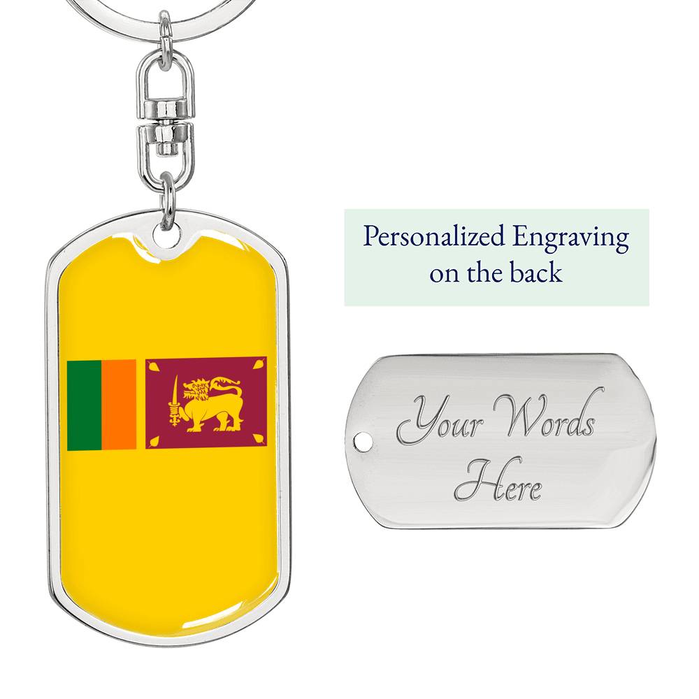 Sri Lanka Flag Keychain Dog Tag Stainless Steel or 18k Gold-Express Your Love Gifts