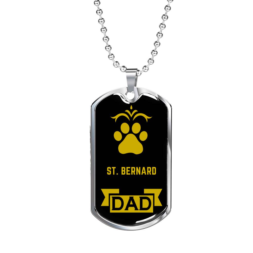 St. Bernard Dad Dog Necklace Stainless Steel or 18k Gold Dog Tag W 24" Dog Owner Lover-Express Your Love Gifts