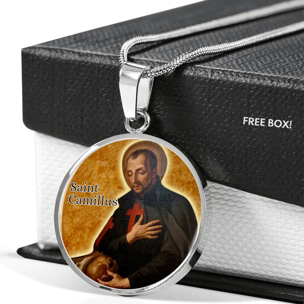 St. Camillus Catholic Saint Circle Necklace Stainless Steel or 18k Gold 18-22"-Express Your Love Gifts