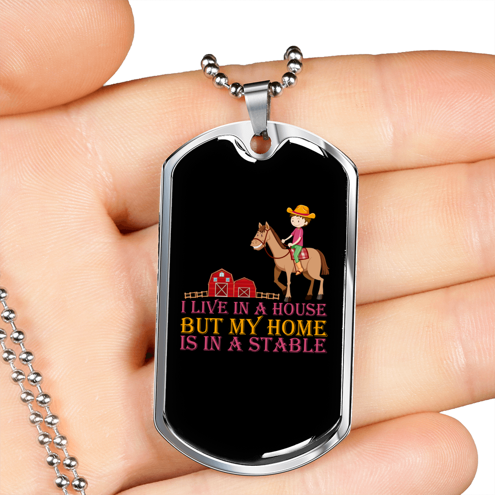 Stable House Horse Necklace Stainless Steel or 18k Gold Dog Tag 24" Chain-Express Your Love Gifts