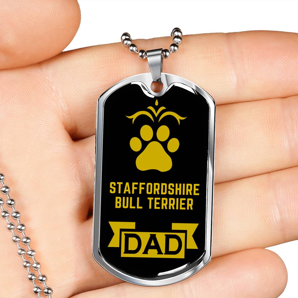 Staffordshire Bull Terrier Dad Dog Necklace Stainless Steel or 18k Gold Dog Tag W 24" Dog Owner Lover-Express Your Love Gifts
