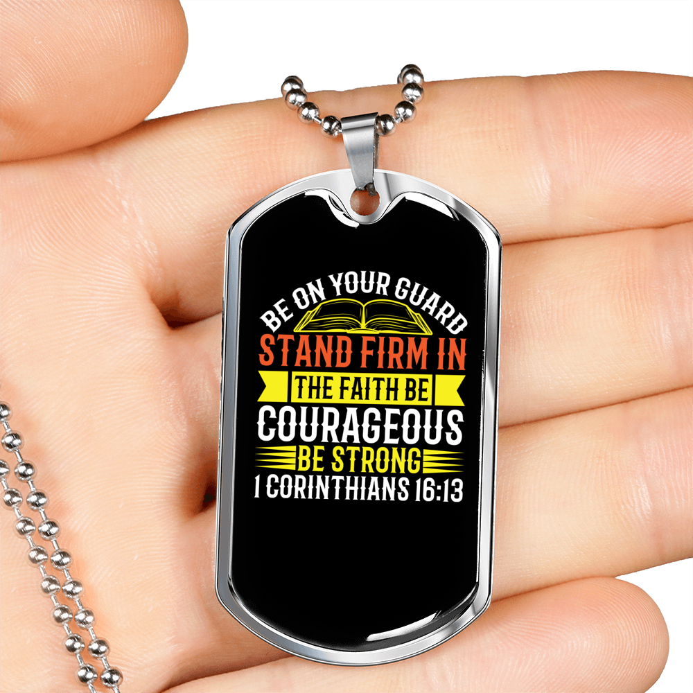 Stand Firm Christian Necklace Stainless Steel or 18k Gold Dog Tag 24" Chain-Express Your Love Gifts