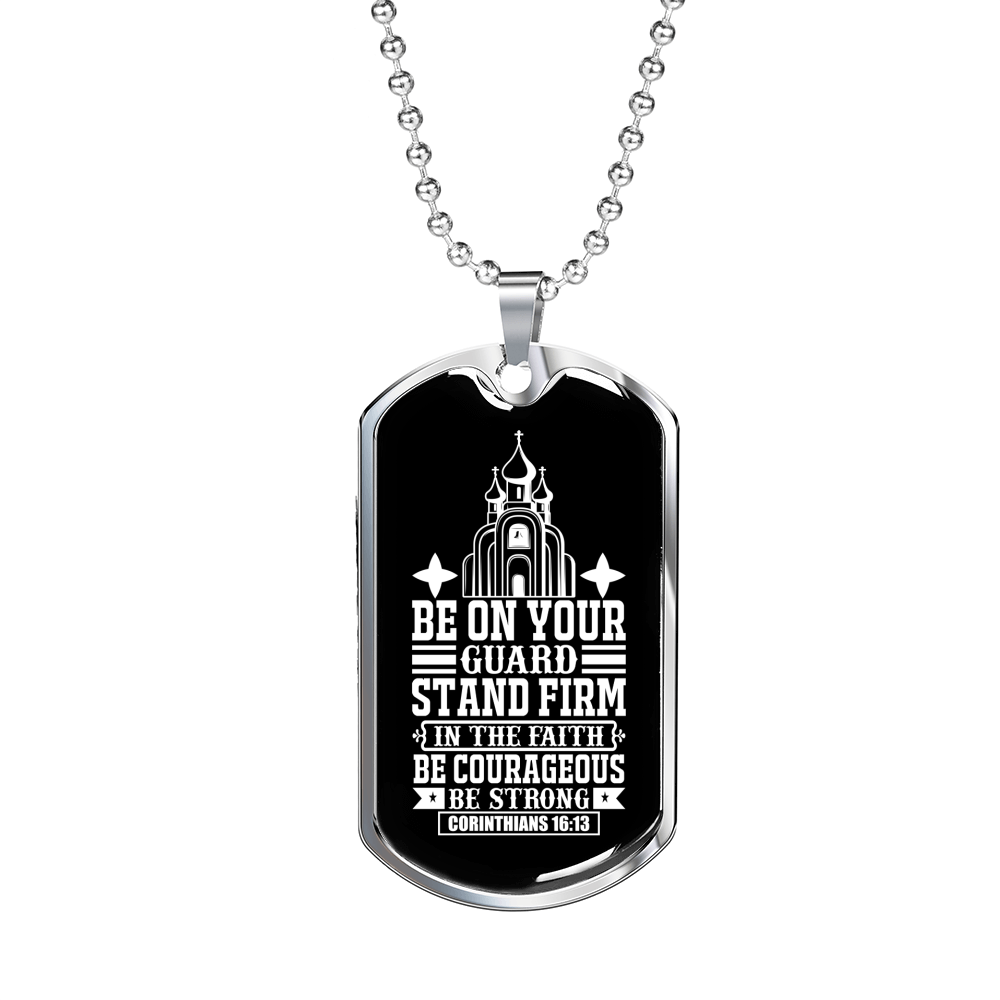 Stand Firm Faith Christian Necklace Stainless Steel or 18k Gold Dog Tag 24" Chain-Express Your Love Gifts