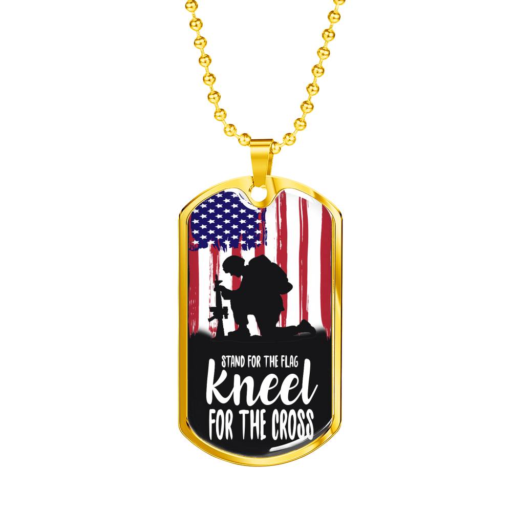 Stand For The Flagstainless Steel or 18k Gold Dog Tag 24"-Express Your Love Gifts