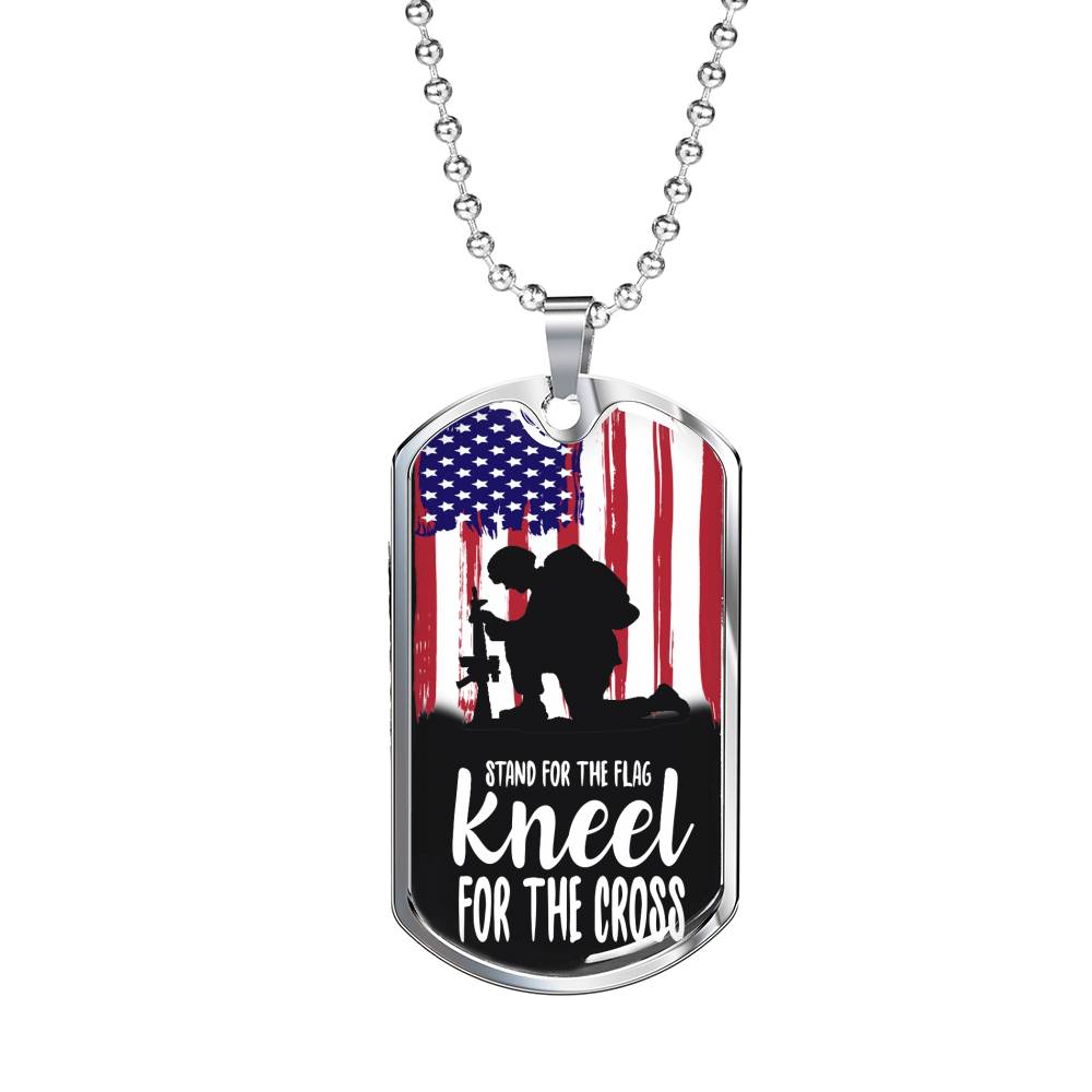 Stand For The Flagstainless Steel or 18k Gold Dog Tag 24"-Express Your Love Gifts
