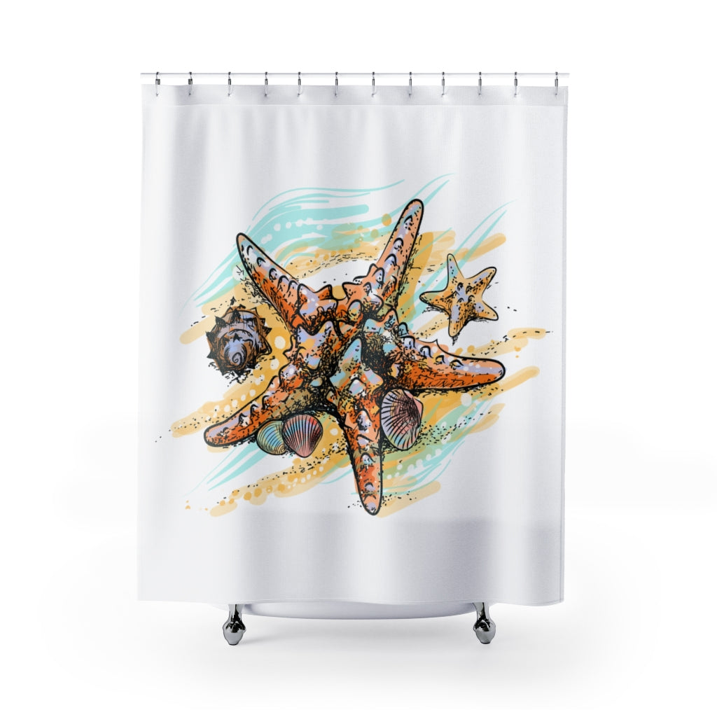 Starfish Shells Summer Stylish Design 71" x 74" Elegant Waterproof Shower Curtain for a Spa-like Bathroom Paradise Exceptional Craftsmanship-Express Your Love Gifts