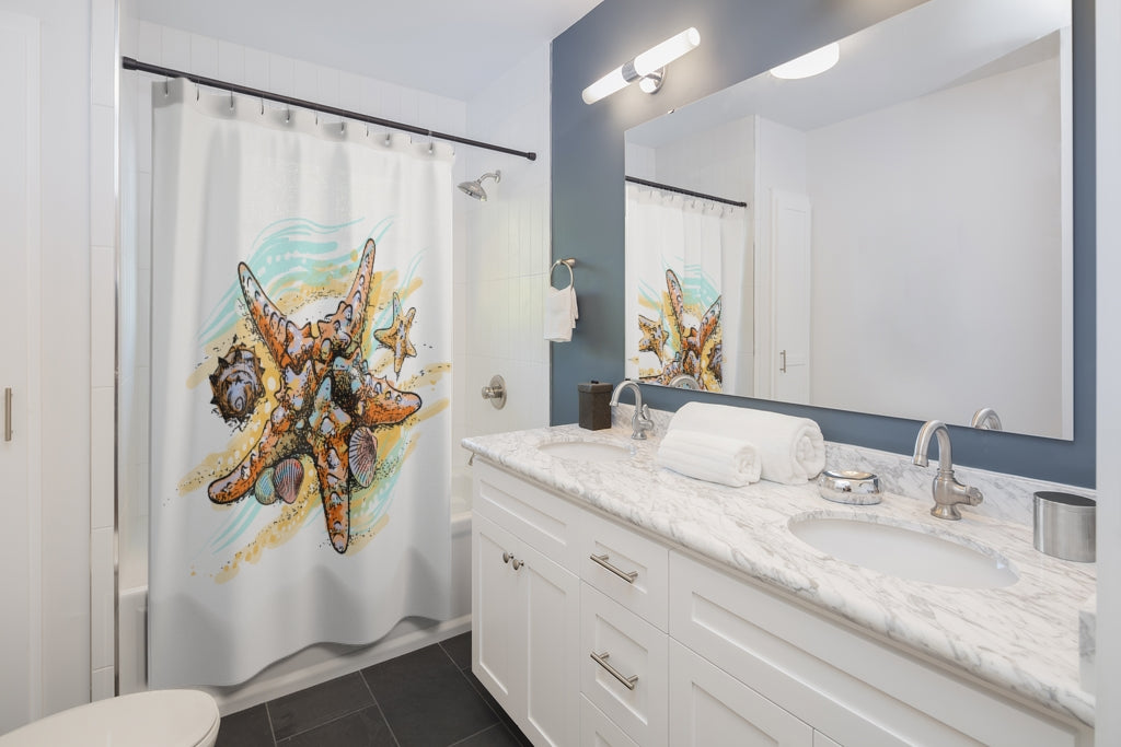 Starfish Shells Summer Stylish Design 71" x 74" Elegant Waterproof Shower Curtain for a Spa-like Bathroom Paradise Exceptional Craftsmanship-Express Your Love Gifts