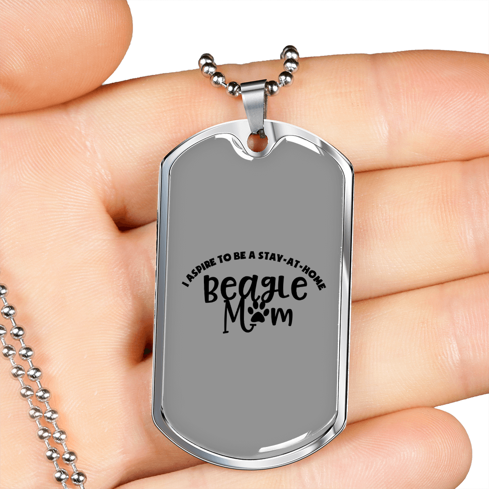 Stay-at-Home Beagle Mom Necklace Stainless Steel or 18k Gold Dog Tag 24" Chain-Express Your Love Gifts