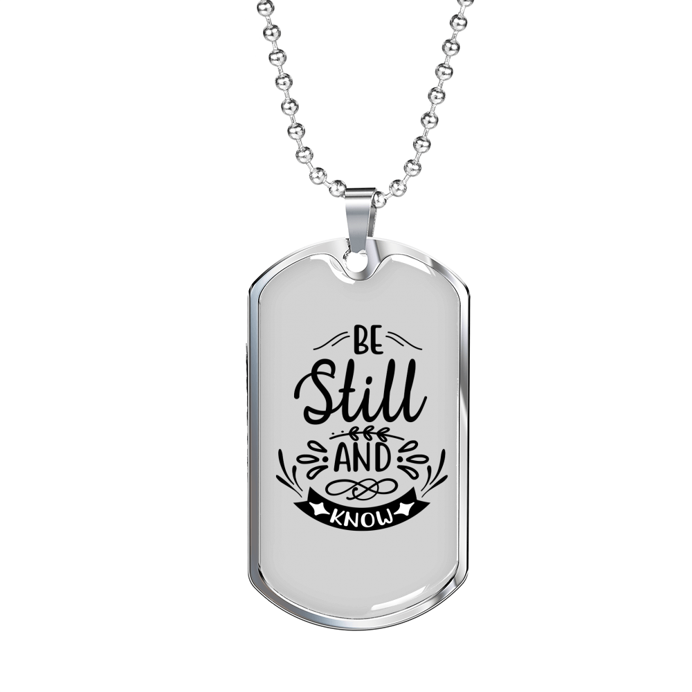 Still And Know Christian Necklace Stainless Steel or 18k Gold Dog Tag 24" Chain-Express Your Love Gifts