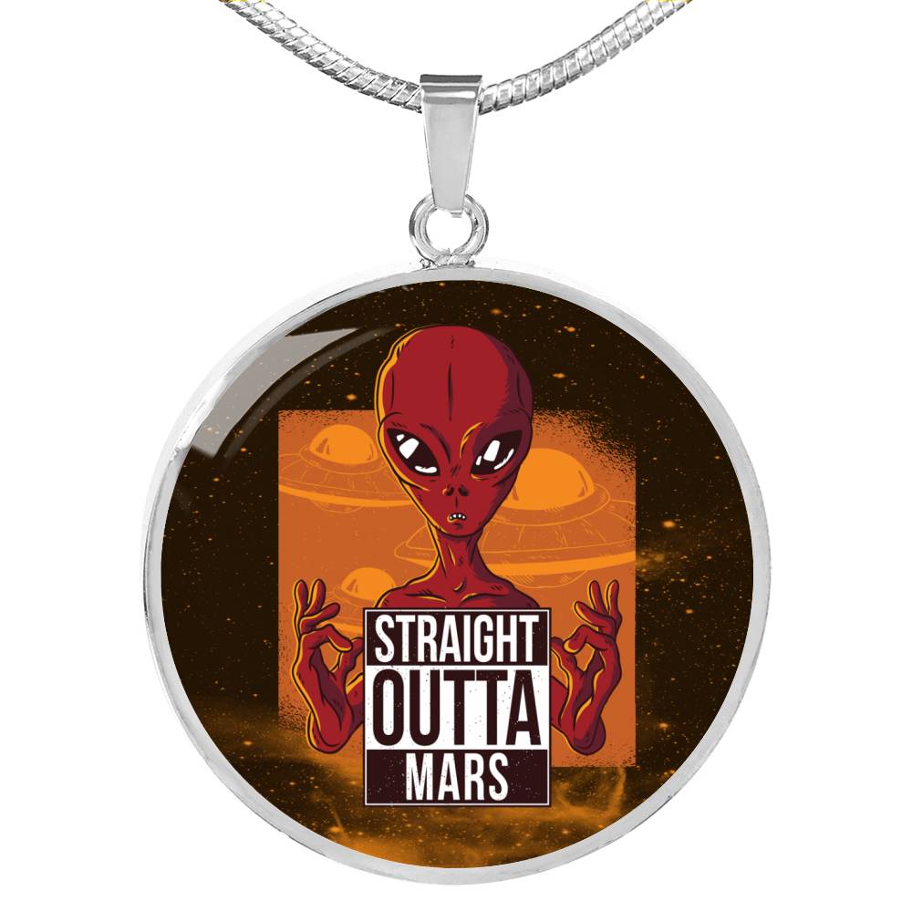 Straight Outta Mars Circle Pendant UFO Alien Fan Necklace Stainless Steel or 18k Gold 18-22"-Express Your Love Gifts