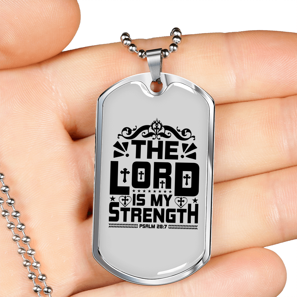 Strength Is Lord Christian Necklace Stainless Steel or 18k Gold Dog Tag 24" Chain-Express Your Love Gifts