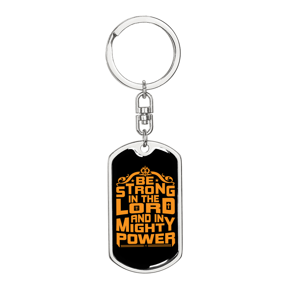 Strong In The Lord Golden Keychain Stainless Steel or 18k Gold Dog Tag Keyring-Express Your Love Gifts