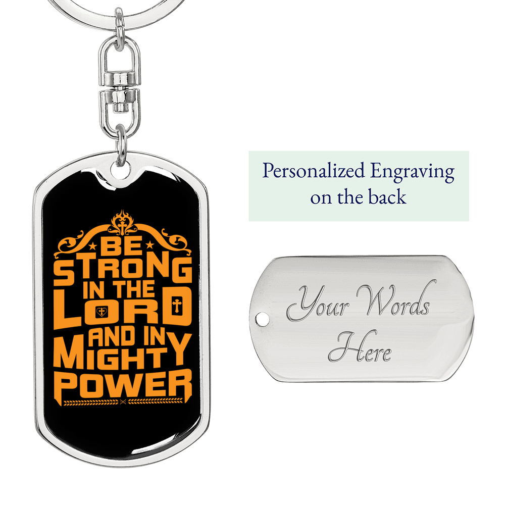 Strong In The Lord Golden Keychain Stainless Steel or 18k Gold Dog Tag Keyring-Express Your Love Gifts