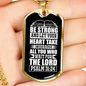 Strong Let Your Heart Christian Necklace Stainless Steel or 18k Gold Dog Tag 24" Chain-Express Your Love Gifts